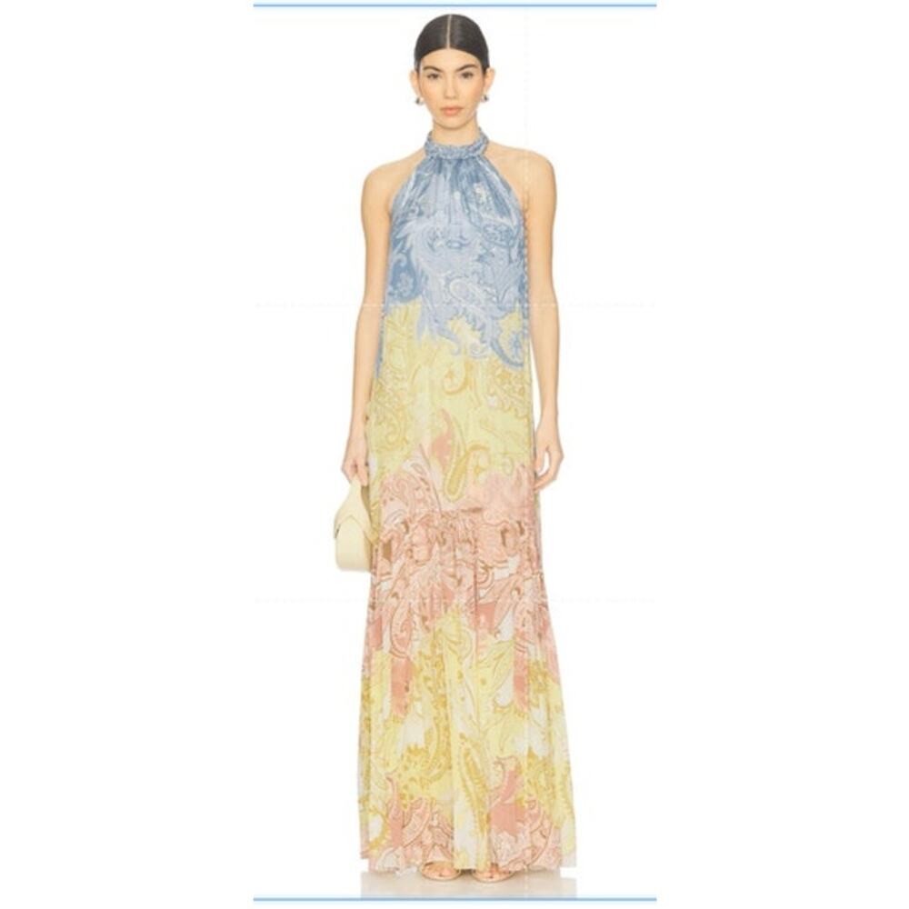 Hemant & Nandita Fiza Dress Halter PaisleyWestern Pastel Yellow Blue S - Picture 2 of 12